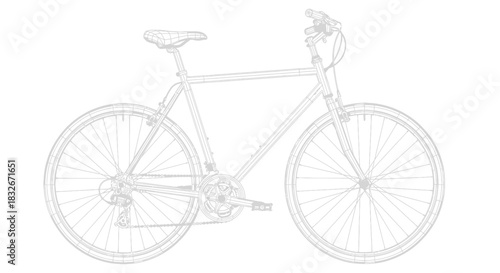 Minimalist line drawing of a classic city bicycle with detailed frame and wheel design