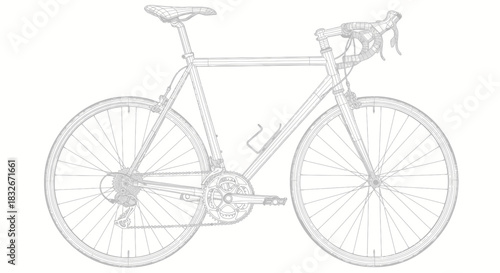 Detailed line art illustration of a modern mountain bike with ergonomic features for off-road