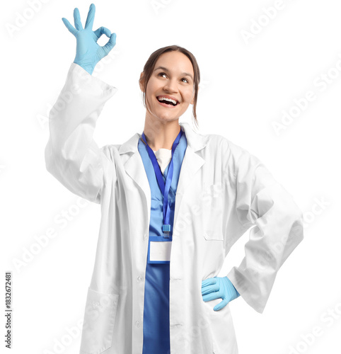 Female doctor showing OK on...