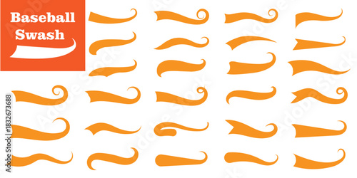 Vintage baseball text with swoosh and underline for sport design. Swash tail font and vector typography with retro line ornament or brush shape.