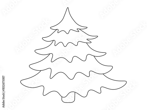 Christmas tree, fir. One line, doodle,coloring book,coloring page. outline doodle coloring page isolated on white background