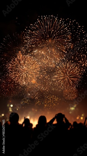 A crowd of people watching a fireworks display