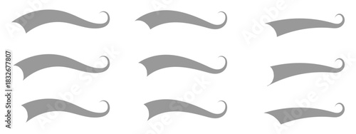 Baseball swoosh decorative calligraphic tail element. Underline retro swoop wave line for athletic t-shirt. Hand drawn curly swishes, swash, twiddle. swash tail icon. Swirl stroke swash underline. 
