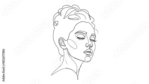 Elegant one line art portrait of a serene woman's face, a continuous drawing illustration perfect for vector design c