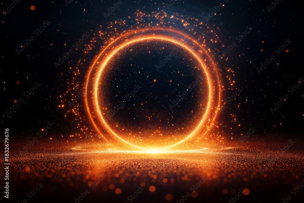 Fototapeta premium Dynamic Spectacular Light Elements in Motion with Ring Shape Glow and Shimmering Stardust Effect