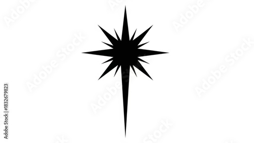A sharp black abstract starburst or explosion shape with many pointed rays extending outwards from a central point on a clean white background