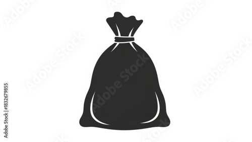 A simple dark gray silhouette of a tied drawstring bag against a plain white background representing a closed container or a bundle of items