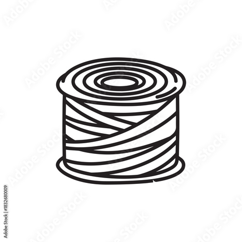  Black and White Wire Spool Icon, Simple Industrial or Craft Symbol.