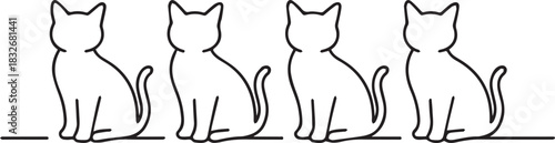 cat four sitting cats line art vector illustration