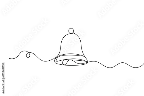 Bell continuous one line drawing minimalist outline vector ribbon christmas illustration design
