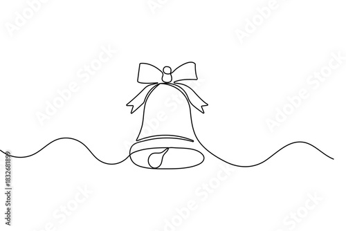 Bell continuous one line drawing minimalist outline vector ribbon christmas illustration design
