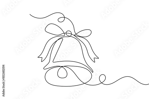 Bell continuous one line drawing minimalist outline vector ribbon christmas illustration design
