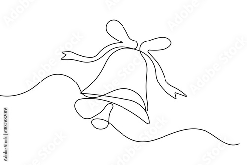 Bell continuous one line drawing minimalist outline vector ribbon christmas illustration design
