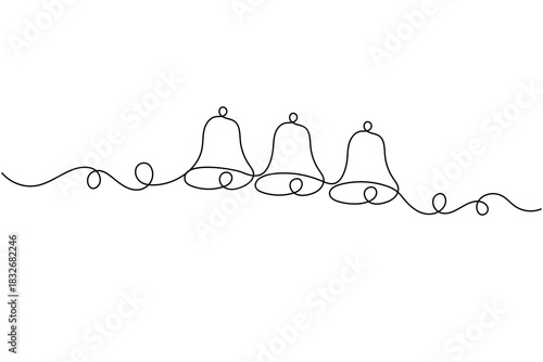 Bell continuous one line drawing minimalist outline vector ribbon christmas illustration design
