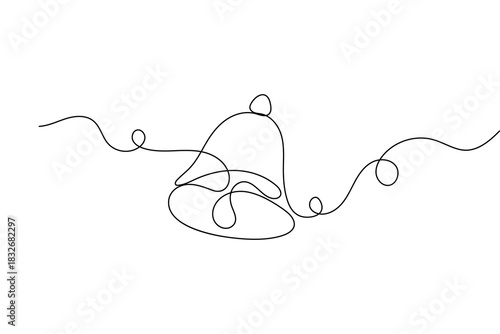 Bell continuous one line drawing minimalist outline vector ribbon christmas illustration design
