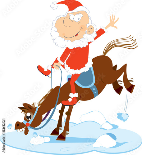 Funny Santa Claus riding horse