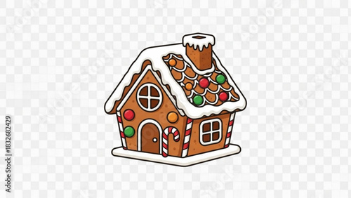 A delicious slice of christmas pizza gingerbread cookie decorated with white icing a green christmas tree and red and white candy cane border on a light blue background