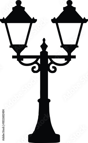 lamppost classic park lantern pole silhouette line art