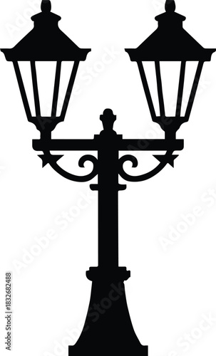 lamppost ornate ironwork street lamp silhouette clipart