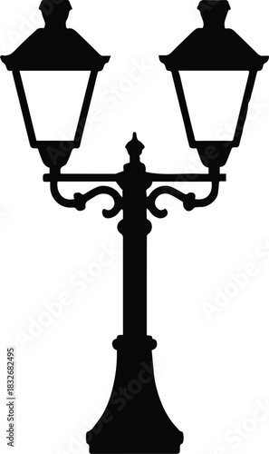 lamppost vintage double lantern silhouette vector illustration
