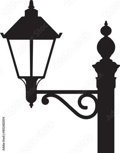 lamppost lantern silhouette outline pole victorian architecture vector