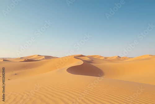 Golden Desert Landscape with Clear Blue Sky