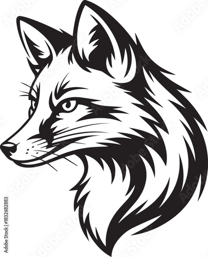 fox head logo vector black and white profile for branding