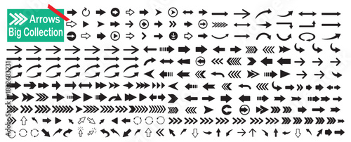 Big collection of arrow icons in green and black colors isolated on white background web design elements