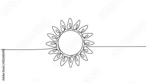 One line art continuous illustration A continuous line art depiction of a sun drawn in a minimalistic aesthetic