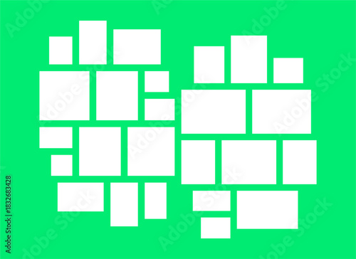 Pictures or photos frame collage, page grid layout abstract photo frames and digital photo wall template
