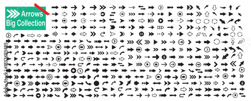 Big collection of arrow icons in black color isolated on white background web design elements and symbols