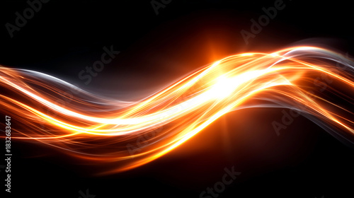 Dynamic golden energy waves flowing with vibrant light streaks creating a powerful abstract background for technology and innovation concepts