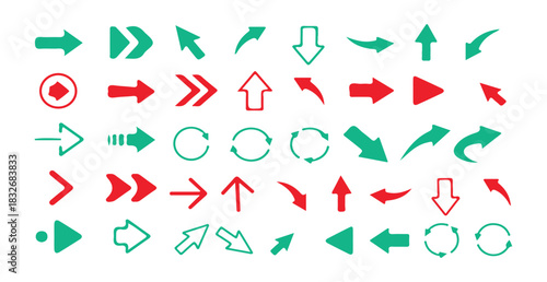 Set of modern arrows in red and teal for web design pointer icons direction signs and navigation elements