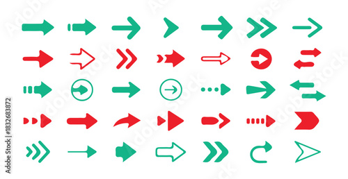 Variety of modern arrow icons in red and teal for web design application development and navigation