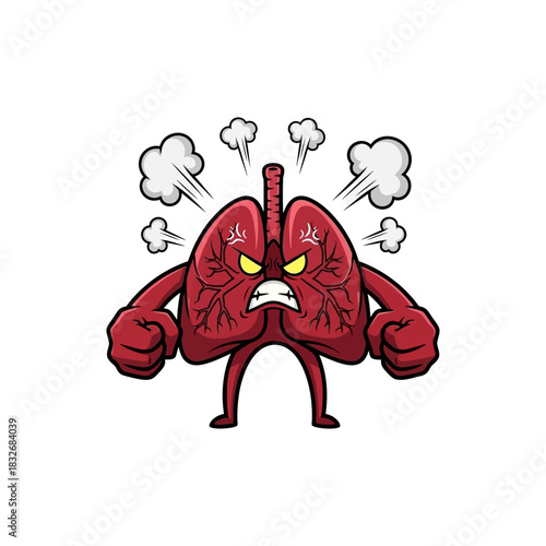 Angry Lungs Cartoon Character with Fists and Steam.