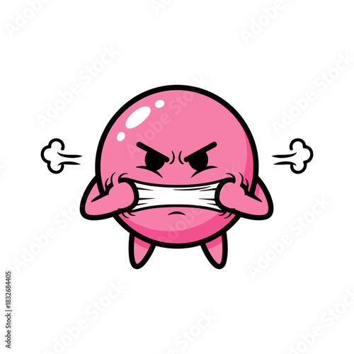 Cartoon Pink Angry Face with Steam Coming from Ears.