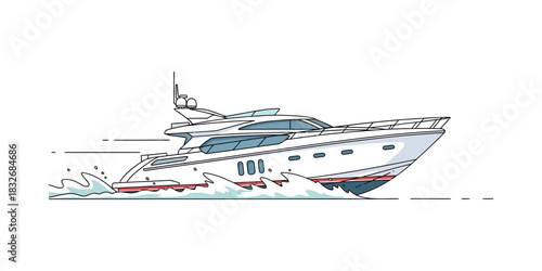 Illustration of a Modern Yacht Cruising on the Water.
