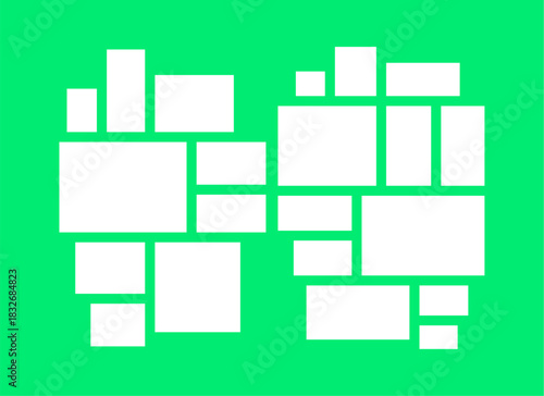 Pictures or photos frame collage, page grid layout abstract photo frames and digital photo wall template
