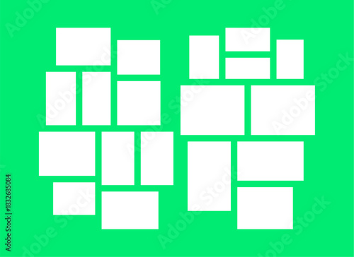 Pictures or photos frame collage, page grid layout abstract photo frames and digital photo wall template
