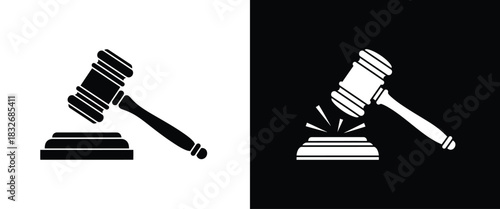 Conceptual black and white gavel icon symbolizing legal authority and judgment