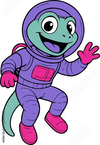 Friendly Cartoon Lizard Astronaut Waving