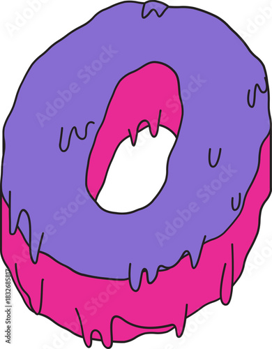 Dripping Purple and Pink Glazed Cartoon Donut