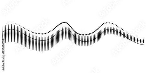 Black and White Abstract Wavy Line Graphic with Sound Frequency Effect