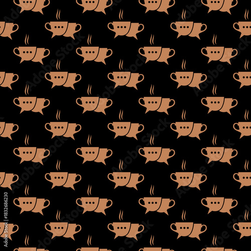 Coffee talk seamless pattern isolated on black background