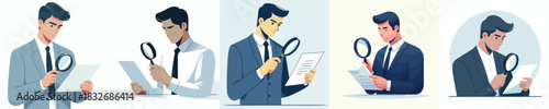 vector of a man detecting a document with a magnifying glass