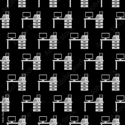 Computer table icon seamless pattern isolated on black background