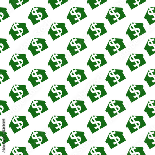 Dollar house seamless pattern isolated on white background