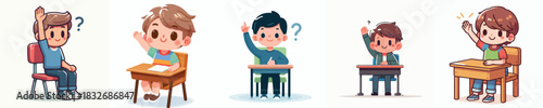 vector of a male student raising his hand