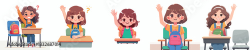 vector of a female student raising his hand
