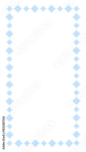 Decorative christmas rectangular frame of blue snowflakes. Suitable for celebration, event, holiday, invitation, card, blank, poster, page, certificate. Vector illustration, isolated on white.